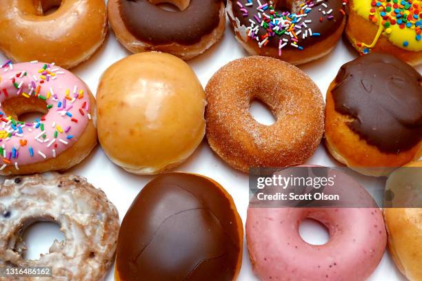 Doughnuts are sold at a Krispy Kreme store on May 05, 2021 in Chicago, Illinois. The doughnut chain reported yesterday that it plans to take the...