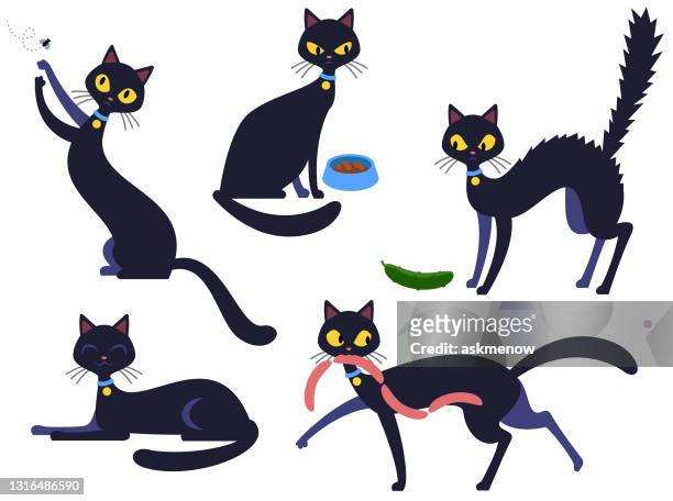 funny cat character set 1 - cat scared black stock illustrations