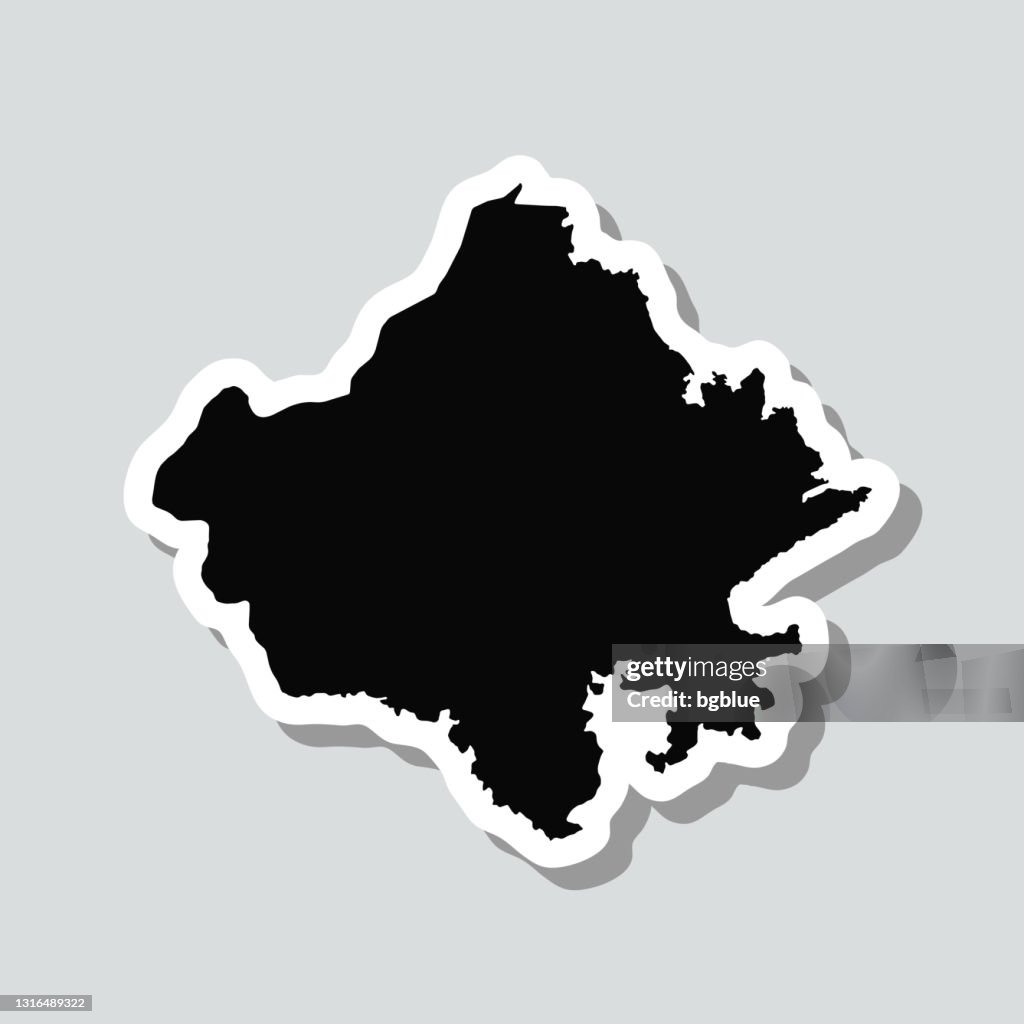 Metallic Rajasthan Map Rajasthan Map Sticker On Gray Background High-Res Vector Graphic ...
