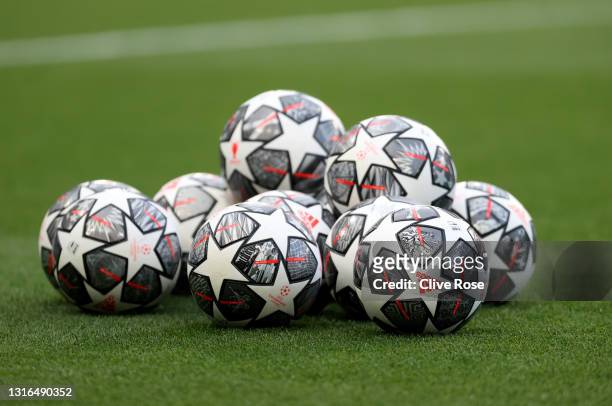 The Adidas Finale 20 match ball is seen prior to the UEFA Champions League Semi Final Second Leg match between Chelsea and Real Madrid at Stamford...