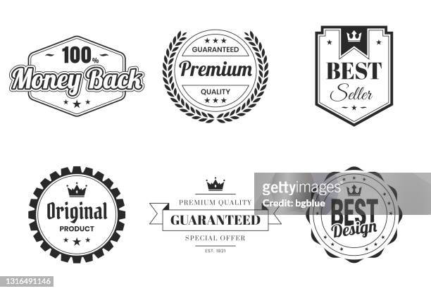 set of badges and labels (outline, line art) - design elements - best seller concept stock illustrations