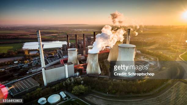 coal fired power station - aerial shot - north rhine westphalia stock pictures, royalty-free photos & images