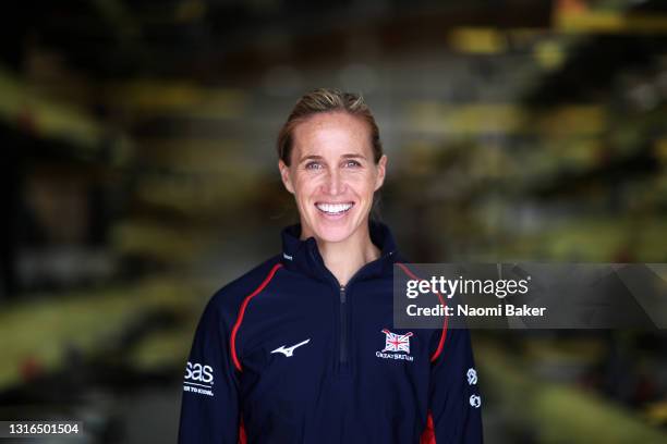 Helen Glover poses for a portrait following a TeamGB Rowing Training Session at Redgrave Pinsent Rowing Lake on May 05, 2021 in Reading, England.