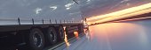 Truck on the road, highway. Transports, logistics concept. 3d rendering