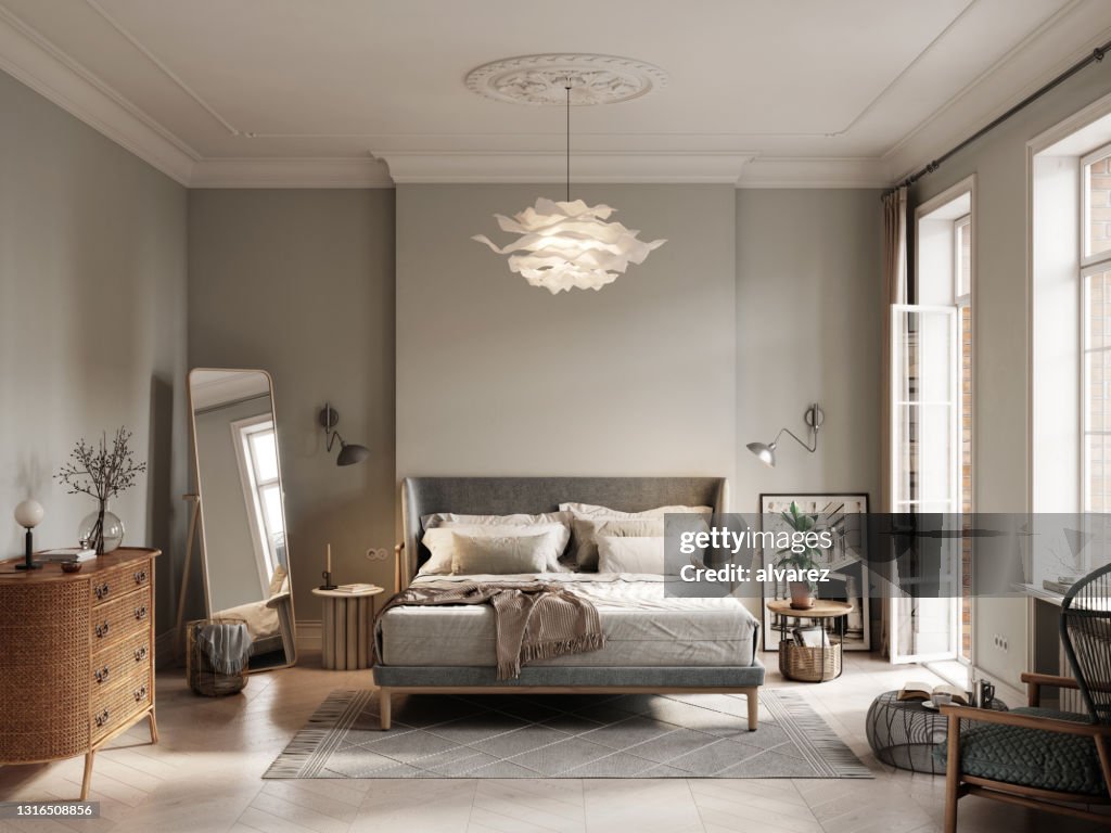 3D-Rendering von kleinem Schlafzimmer