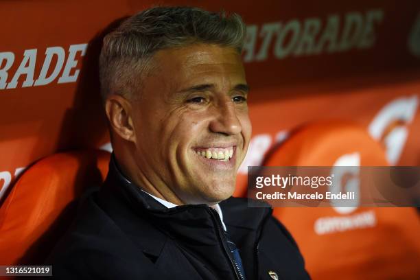 Hernán Crespo head coach of Sao Paulo smiles prior to a match between Racing Club and Sao Paulo as part of Group E of Copa CONMEBOL Libertadores 2021...