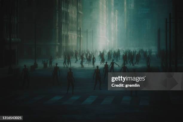 spooky dark streets with hordes of zombies - the ghouls stock pictures, royalty-free photos & images