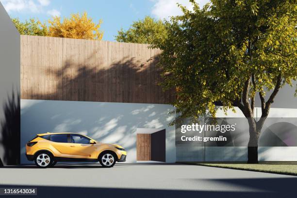 generiek modern betonhuis - auto stockfoto's en -beelden