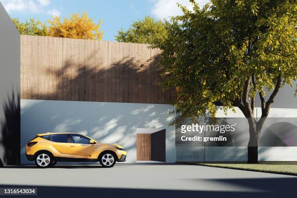 generic modern concrete house - car stock pictures, royalty-free photos & images