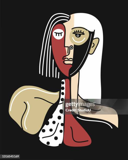 hand drawn cubist design of a woman face - cubism stock illustrations