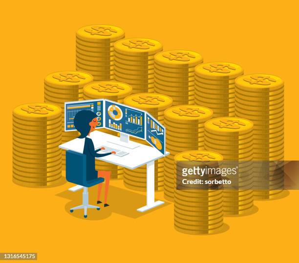 businesswoman - making money - big data isometric stock illustrations