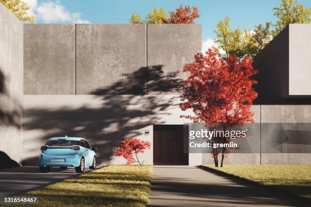 generic modern concrete house - modern garage stock pictures, royalty-free photos & images