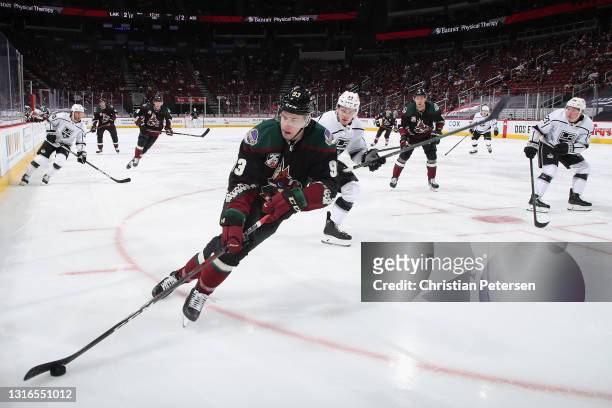 Lane Pederson of the Arizona Coyotes skates with the puck during the second period of the NHL game against the Los Angeles Kings at Gila River Arena...