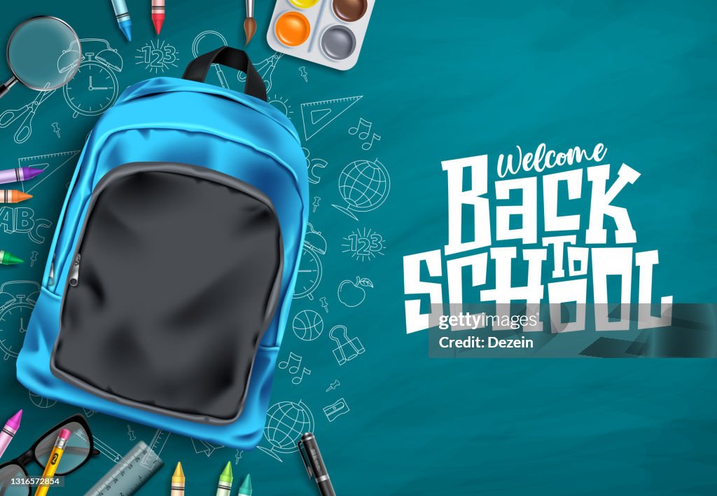 Back to school vector template design. Welcome back to school text in chalkboard space