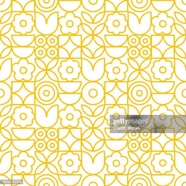 moderne geometrische blumenmuster. retro skandinavischen stil. - florals stock-grafiken, -clipart, -cartoons und -symbole