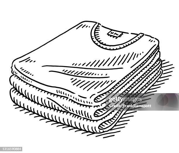 stack of t-shirts drawing - folded t shirt stock illustrations