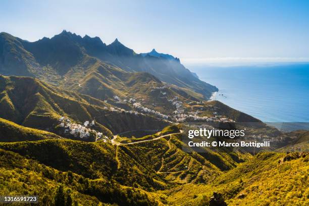 coastal landscape in anaga natural park, tenerife, spain. - tenerife - fotografias e filmes do acervo