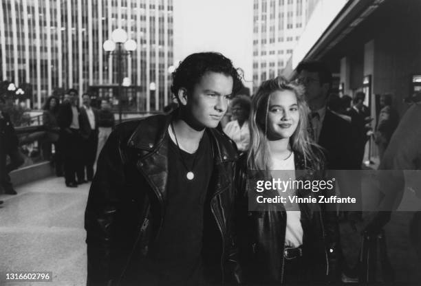 Actress Drew Barrymore and actor Balthazar Getty attends a film premiere in Los Angeles, US, 1990.
