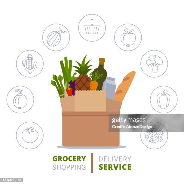 grocery delivery service concept. - food staple stock illustrations