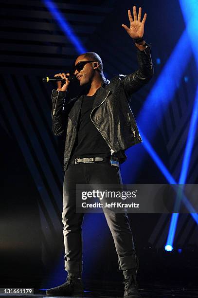 Singer Taio Cruz performs onstage during the MTV Europe Music Awards 2011 live show at the Odyssey Arena on November 6, 2011 in Belfast, Northern...