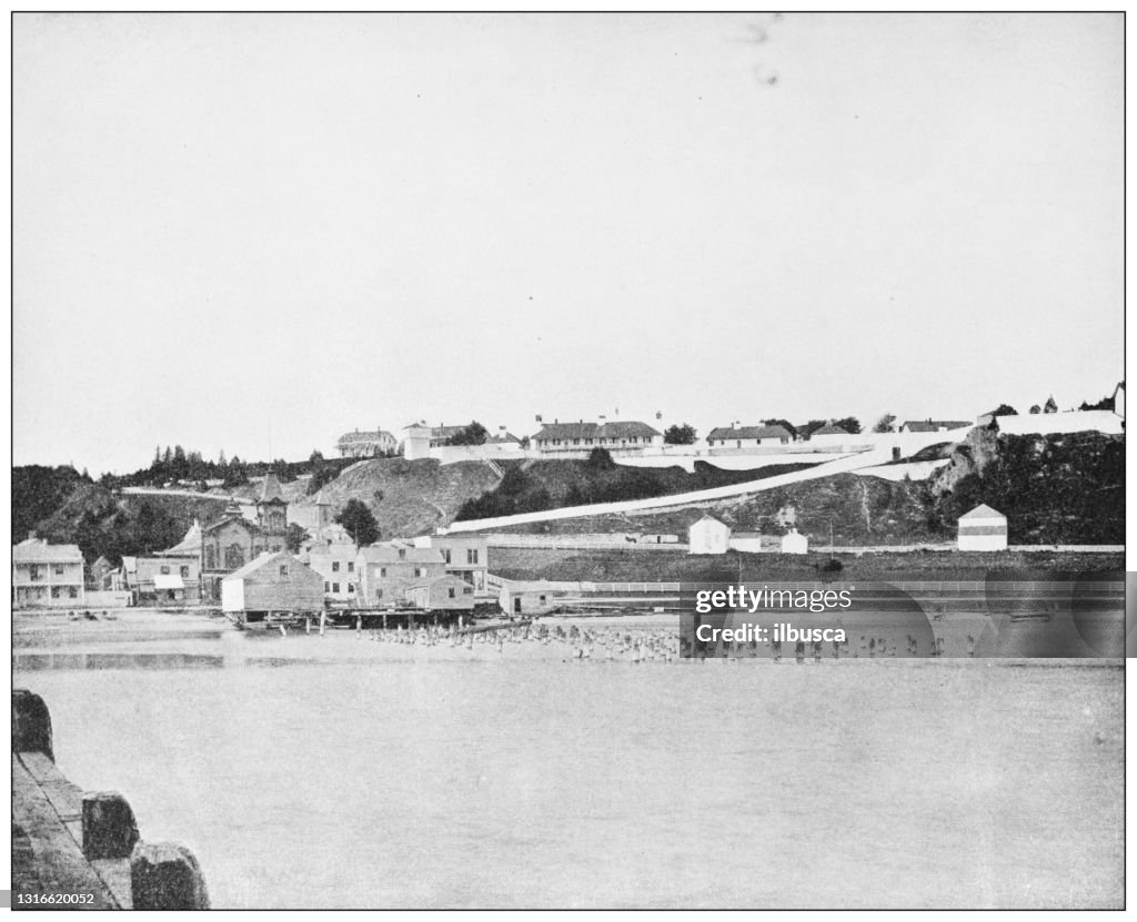 Antique black and white photograph of American landmarks: Fort Mackinac, Michigan