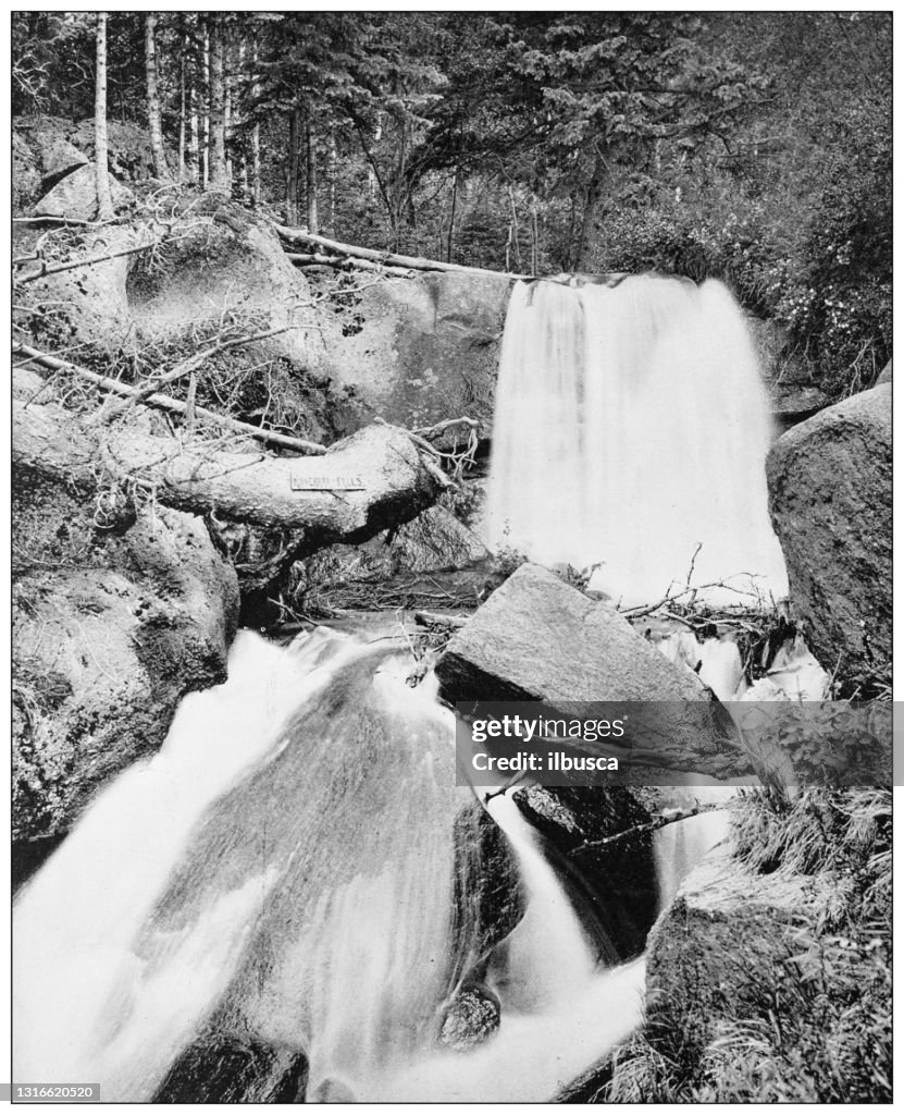 Antique black and white photograph of American landmarks: Minnehaha falls, Colorado