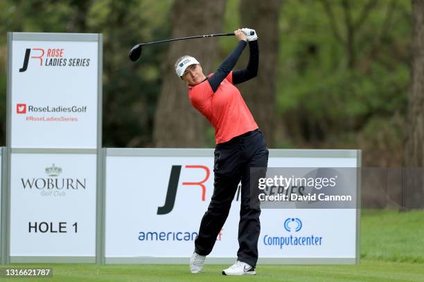 Amy Boulden of Wales of Wales plays her tee shot on the first hole during the Rose Ladies Series on the Duchess Course at Woburn Golf Club on May 06,...