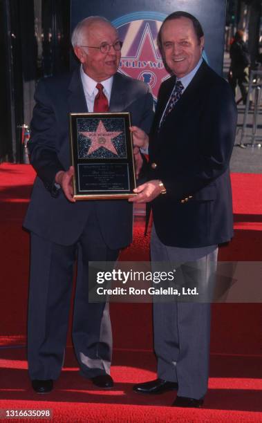 Johnny Grant and Bob Newhart attend Hollywood Walk-Of-Fame Star Ceremony in Hollywood, California on January 6, 1999.