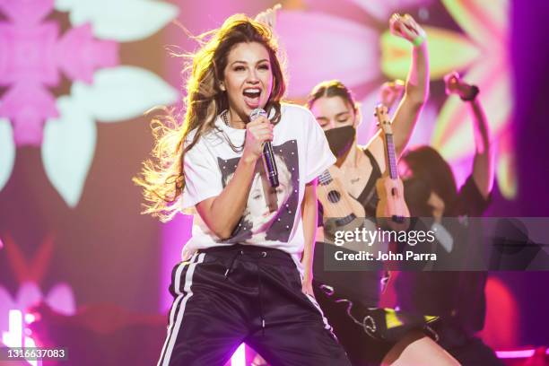 Thalía rehearses onstage during the Latin GRAMMY Celebra Ellas y Su Musica on May 05, 2021 in Hollywood, Florida.