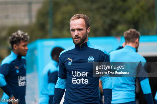 Valère Germain during an Olympique de Marseille training session at Centre Robert-Louis Dreyfus on May 05, 2021 in Marseille, France.