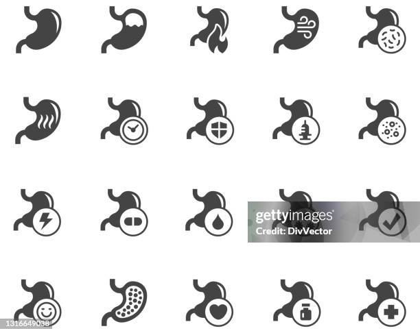 stomach icon set - heartburn stock illustrations