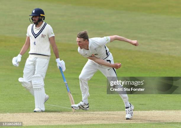 Yorkshire bowler Steven Patterson in bowling action during day one of the LV= Insurance County Championship match between Yorkshire and Kent at...