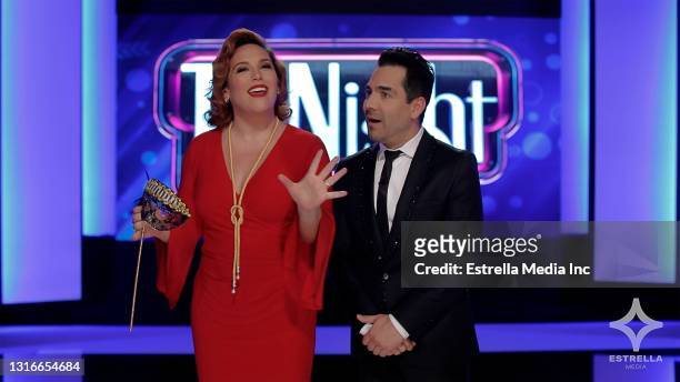 In this screenshot released on May 6, Angélica Vale, host of EstrellaTV’s "La Máscara del Amor," and Omar Chaparro, host of "Tu-Night con Omar...