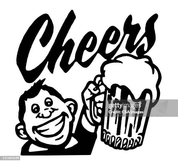 cheers! man raising mug - man drinking alone stock illustrations