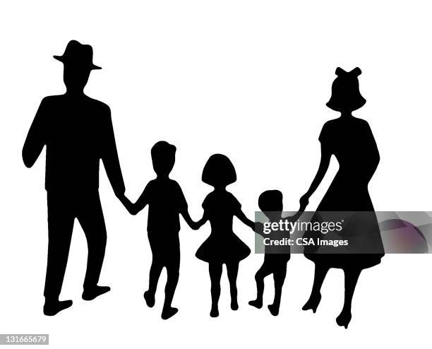 silhouette of family - five people stock illustrations