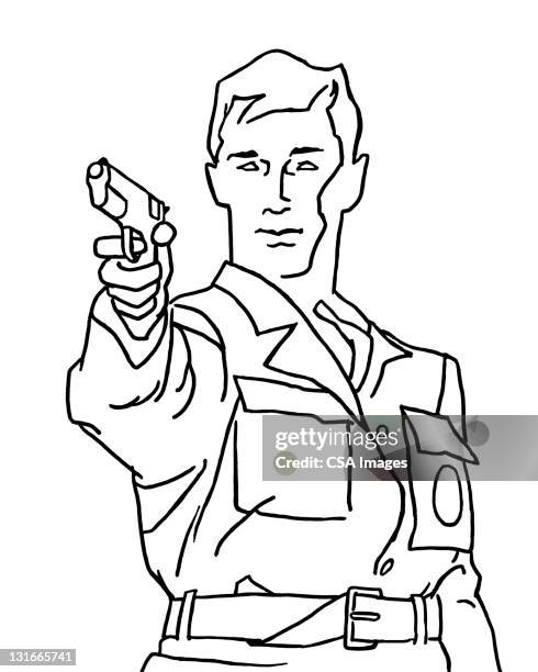 man pointing gun - pistol stock illustrations