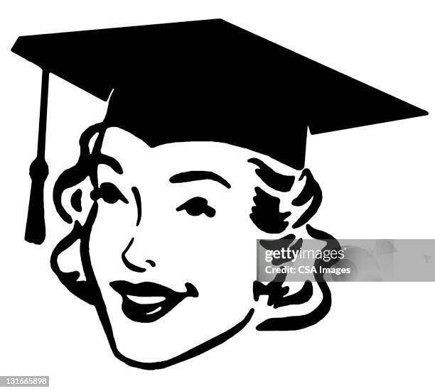 female graduate wearing mortarboard - human face stock illustrations