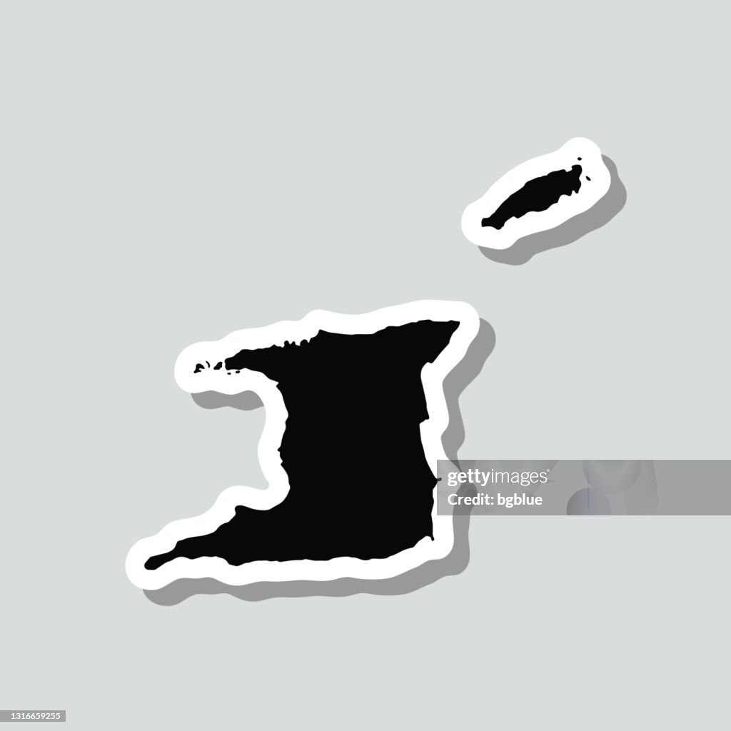 Pegatina de mapa de Trinidad y Tobago sobre fondo gris