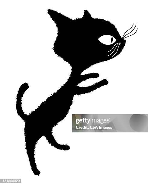 black cat standing - cat line drawing stock illustrations