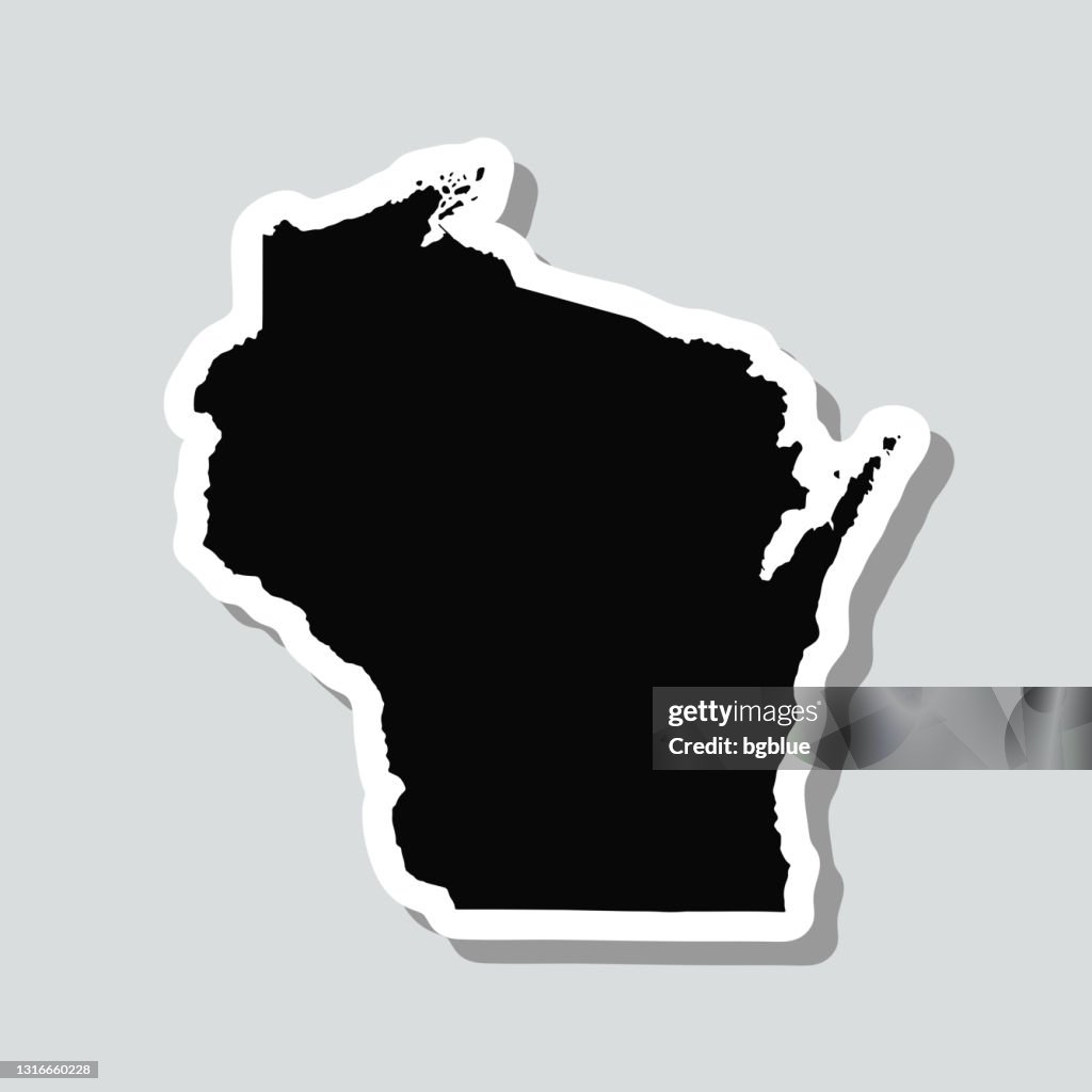 Wisconsin Map Sticker Wisconsin Map Sticker On Gray Background High-Res Vector Graphic ...