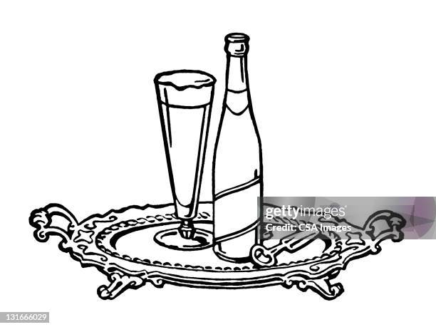 drink and bottle on tray - clubbing stock illustrations