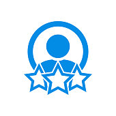 Employee appreciation icon, review vector icon. Man and three stars, rating line icon. User reviews, feedback, quality control symbol