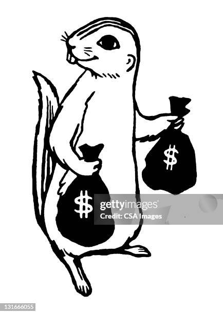 ilustrações, clipart, desenhos animados e ícones de squirrel holding money bags - chipmunk