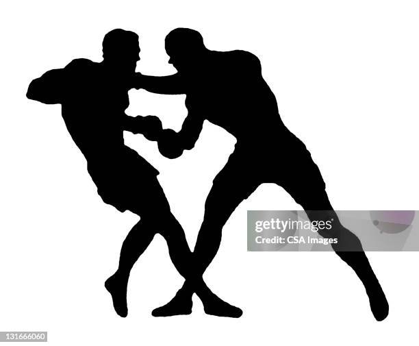 silhouette of two men fighting - selbstverteidigung stock-grafiken, -clipart, -cartoons und -symbole