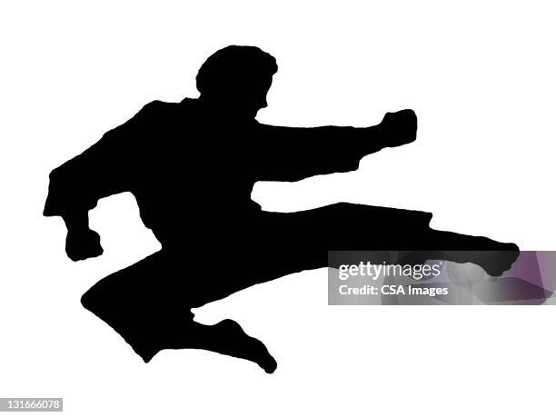 silhouette of karate man - kung fu fighting silhouette stock illustrations