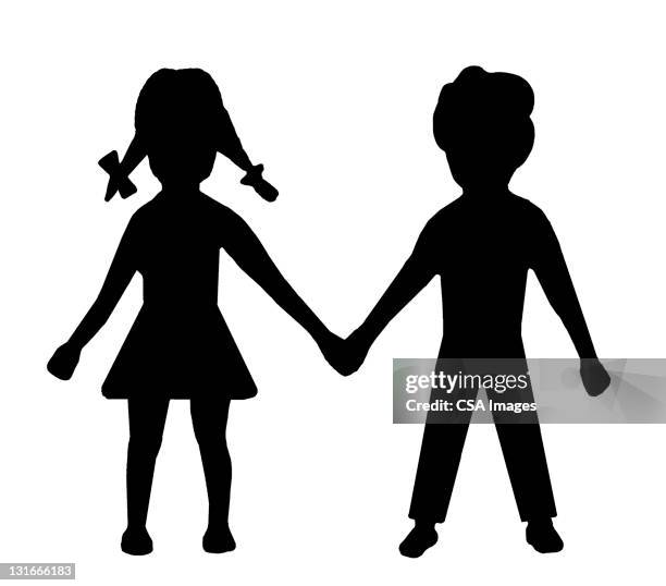 silhouette of two children - brother stock-grafiken, -clipart, -cartoons und -symbole