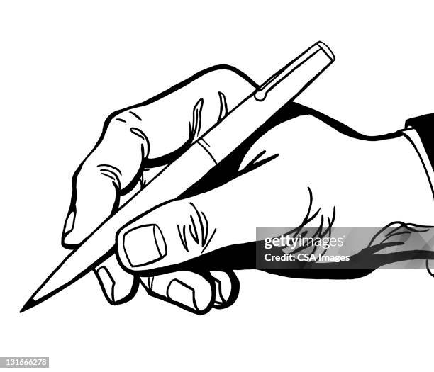 hand holding pen - holding pen in hand stock illustrations