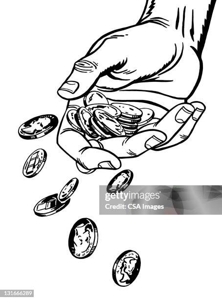 hand dropping coins - five cent coin stock illustrations