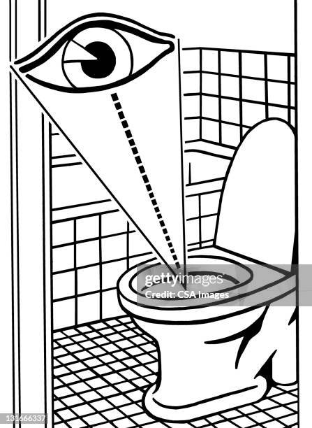 eye on toilet - bathrooms stock illustrations