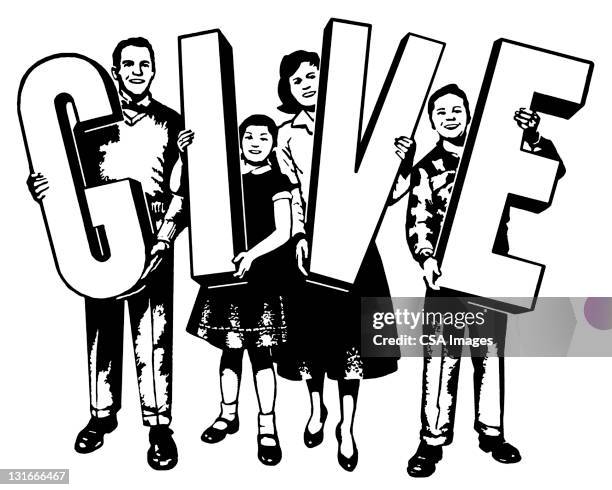 family holding give letters - promoter stock illustrations